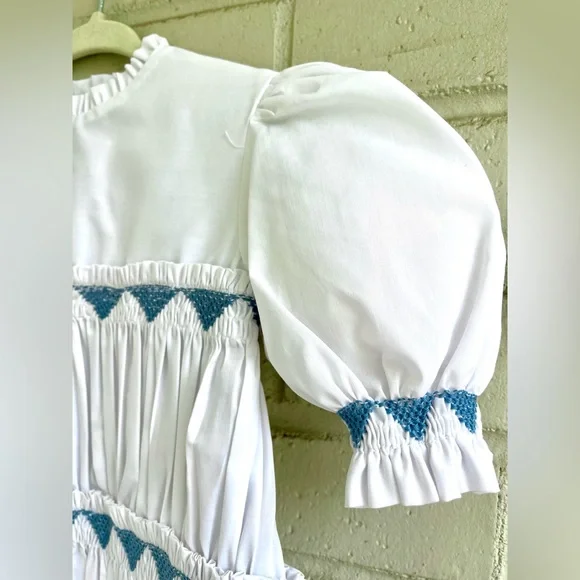 FELTMAN BROTHERS Gorgeous white/blue Southern Belle dress